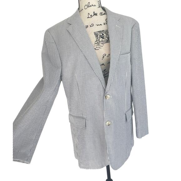 JOS A BANKS 1905 SEERSUCKER BLAZER LIGHTWEIGHT SZ L GRAY/WHITE TAILORED FIT - Picture 5 of 16